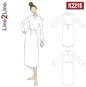 Line2Line snitmønster - K2218 Skjortekjole med rynker og ståkrave